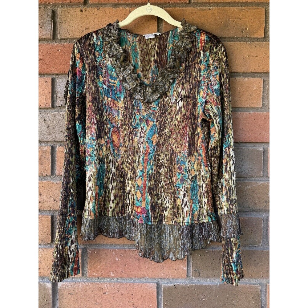 Alberto Makali Plisse Top‎ Animal Print Art Ruffle Asymmetric | Est. Size Large
